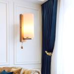 Modern Glass and Wood Wall Lamp with Pull Switch, Elegant Sconce Light for Hallway, Living Room, or Bedroom Decor