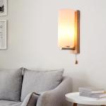 Modern Glass and Wood Wall Lamp with Pull Switch, Elegant Sconce Light for Hallway, Living Room, or Bedroom Decor