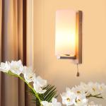 Modern Glass and Wood Wall Lamp with Pull Switch, Elegant Sconce Light for Hallway, Living Room, or Bedroom Decor