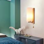 Modern Glass and Wood Wall Lamp with Pull Switch, Elegant Sconce Light for Hallway, Living Room, or Bedroom Decor