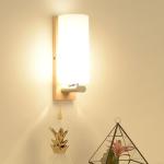 Modern Glass and Wood Wall Lamp with Pull Switch, Elegant Sconce Light for Hallway, Living Room, or Bedroom Decor