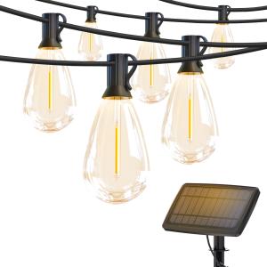 DAYBETTER Solar Outdoor String Lights, 100ft S14 LED Patio Lights with 24 Bulbs, Waterproof String Lights for Backyard
