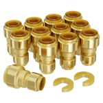 VEVOR Pipe Fittings, 1/2"-3/4" 12PCS Brass Pipe Fittings, Straight-Through Push-Fit Pipe Connector Brass Air Fittings, Heavy Duty Plumbing Fittings Adapter for Heating/Shower Systems,Water Pipes