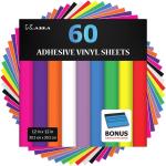 Kassa Permanent Adhesive Vinyl: 10 Colors (60 Sheets, 12” x 12”), Includes Squeegee for Easy Application, Compatible with Cricut, Silhouette & All Cutting Machines
