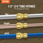 VEVOR Pipe Fittings, 1/2"-3/4" 12PCS Brass Pipe Fittings, Straight-Through Push-Fit Pipe Connector Brass Air Fittings, Heavy Duty Plumbing Fittings Adapter for Heating/Shower Systems,Water Pipes