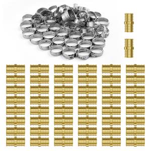 VEVOR Pipe Fittings, 1/2" 50PCS Brass Pipe Fittings, Clamp-style Straight-Through Pipe Connector Brass Air Fittings, Heavy Duty Plumbing Fittings Tube Adapter for Heating/Shower Systems,Water Pipes