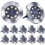 Toodour 12 Pack Solar Ground Lights Outdoor, 8 LED Waterproof Solar Disk Lights for Garden Landscape Pathway Yard Deck Lawn Patio Walkway, White