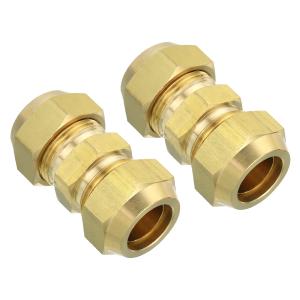 Uxcell 3/4" OD Brass Flare Union Connector, 2 Set Copper Double Pipe Extension Fitting with Nut, 2.08x1.06"