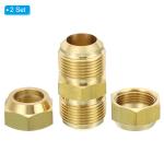 Uxcell 3/4" OD Brass Flare Union Connector, 2 Set Copper Double Pipe Extension Fitting with Nut, 2.08x1.06"