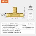 VEVOR Pipe Fittings, 1/2" 50PCS Brass Pipe Fittings, Clamp-style Tee Pipe Connector Brass Air Fittings, Heavy Duty Plumbing Fittings Tube Adapter for Heating/Shower Systems,Outdoor Water Pipes