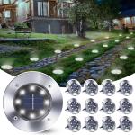 Toodour 12 Pack Solar Ground Lights Outdoor, 8 LED Waterproof Solar Disk Lights for Garden Landscape Pathway Yard Deck Lawn Patio Walkway, White
