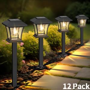 12 Pack Solar Lights Outdoor Waterproof For Garden Walkway Pathway Lawn Yard Decorative Vintage-Style Landscape Lighting. (Warm White, 12)