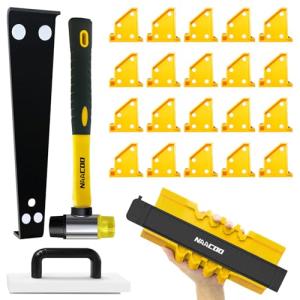 NAACOO Laminate Flooring Tools, LVP Installation Kit, Professional Vinyl Flooring Tools - Tapping Block with Handle, 10” Contour Gauge, Pull Bar, 2 in 1 Spacers, Double-Faced Mallet.