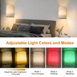 Neoglint Wall Sconces Set of 2, Battery Operated Wall Lamp 16 RGB Colors Changeable Dimmable Wall Light Fixtures with Fabric Linen Shade for Bedroom Living Room Hallway