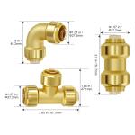 VEVOR Pipe Fittings, 1/2" 25PCS (10xStraight, 10xElbows, 5xTees) Brass Pipe Fittings, Push-Fit Pipe Connector Brass Air Fittings, Plumbing Fittings Adapter for Heating/Shower Systems, Water Pipes