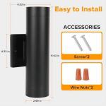 Dusk to Dawn Outdoor Wall Lights, 16W Integrated LED Cylinder Up-Down Sconce, 3000K Waterproof Aluminum Exterior Lighting, Matte Black Modern Porch and Entryway Wall Light Fixture, 2 Pack$$Tools &