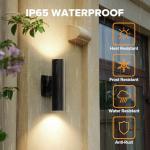 Dusk to Dawn Outdoor Wall Lights, 16W Integrated LED Cylinder Up-Down Sconce, 3000K Waterproof Aluminum Exterior Lighting, Matte Black Modern Porch and Entryway Wall Light Fixture, 2 Pack$$Tools &