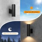 Dusk to Dawn Outdoor Wall Lights, 16W Integrated LED Cylinder Up-Down Sconce, 3000K Waterproof Aluminum Exterior Lighting, Matte Black Modern Porch and Entryway Wall Light Fixture, 2 Pack$$Tools &