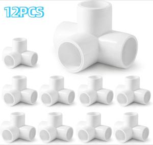 4 Way PVC Pipe Fittings 1/2 Inch, PVC Elbow Corner Side Outlet Tee Fitting, SCH40 Furniture Grade PVC Pipe Connectors - Fits 1/2" PVC Pipes, 12 Pieces