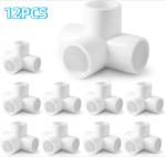 4 Way PVC Pipe Fittings 1/2 Inch, PVC Elbow Corner Side Outlet Tee Fitting, SCH40 Furniture Grade PVC Pipe Connectors - Fits 1/2" PVC Pipes, 12 Pieces