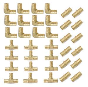 (Pack of 36) 1/2" PEX Fittings,90 Degree Elbow (12 PCS) + Tee (12 PCS) + Straight Coupling (12 PCS),Pex Brass Crimp Fitting Combo for PEX Pipe Tubing Connection, F1807 1/2Inch(36Pack)