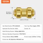 VEVOR Pipe Fittings, 3/4" 12PCS Brass Pipe Fittings, Straight-Through Push-Fit Pipe Connector Brass Air Fittings, Heavy Duty Plumbing Fittings Adapter for Heating/Shower Systems, Water Pipes