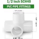 4 Way PVC Pipe Fittings 1/2 Inch, PVC Elbow Corner Side Outlet Tee Fitting, SCH40 Furniture Grade PVC Pipe Connectors - Fits 1/2" PVC Pipes, 12 Pieces