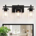 PYNSSEU 24" 3-Light Matte Black Bathroom Light Fixtures with Clear Glass Shape Wall Sconces Lighting