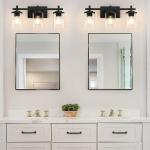 PYNSSEU 24" 3-Light Matte Black Bathroom Light Fixtures with Clear Glass Shape Wall Sconces Lighting