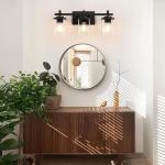 PYNSSEU 24" 3-Light Matte Black Bathroom Light Fixtures with Clear Glass Shape Wall Sconces Lighting