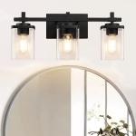 PYNSSEU 24" 3-Light Matte Black Bathroom Light Fixtures with Clear Glass Shape Wall Sconces Lighting