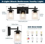 PYNSSEU 24" 3-Light Matte Black Bathroom Light Fixtures with Clear Glass Shape Wall Sconces Lighting