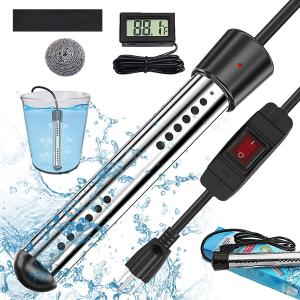 Immersion Water Heater,1500W Submersible Anti-scalding Bucket Heater with Full 304 Stainless-steel Guard,Rapid Heating in Minutes Black