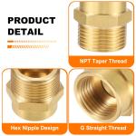 Uxcell 2Pcs Brass Pipe Fitting, 1/2"NPT Female x 3/4"G Male Hex Nipple Pipe Fitting Adapter 1/2"to 3/4"Female, Gold
