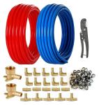 1/2 Inch PEX-B Tubing Kit - 200ft PEX Pipe (Blue & Red) with Fittings & Cinch Clamps - for Radiant Heat, Hot & Cold Water, Plumbing & HVAC