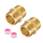 Uxcell 2Pcs Brass Pipe Fitting, 3/4"G Male x 3/4"NPT Male Hex Nipple Pipe Fitting Adapter 3/4"to 3/4"Female, Gold