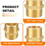Uxcell 2Pcs Brass Pipe Fitting, 3/4"G Male x 3/4"NPT Male Hex Nipple Pipe Fitting Adapter 3/4"to 3/4"Female, Gold