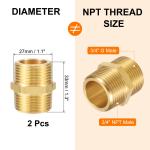 Uxcell 2Pcs Brass Pipe Fitting, 3/4"G Male x 3/4"NPT Male Hex Nipple Pipe Fitting Adapter 3/4"to 3/4"Female, Gold