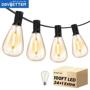 DAYBETTER 100FT Outdoor String Lights, Waterproof Patio Lights with 24+1 Hanging Lights S11 Bulbs, Shatterproof for Backyard Gazebo Porch Garden Outside Decor