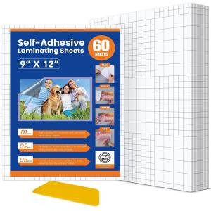DIYMAG 60 Pack Self Adhesive Laminating Sheets, 9 X 12 Inch, Clear Sticker Laminate Sheets Waterproof for Documents, Photos, No Machine Needed Heatless Durable