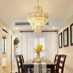 Modern Crystal Chandelier Light Fixture 4-Light Gold Chandelier Lighting Flush Mount LED Ceiling Light Fixture Hanging Pedant Lighting Fixture for Dining Room Living Room,D15.8"xH21.7"