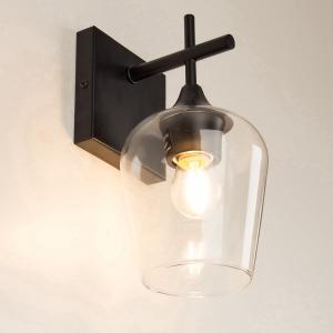 Homechoose Bathroom Light Fixtures, 1-Light Matte Black Dimmable Incandescent Corded Electric Vanity Lights with Clear Glass Globe