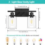 2-Lights Bathroom Lights Fixtures Vanity Lights with Glass Shape, E26 Base, Bulbs not Included, Black