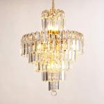 Modern Crystal Chandelier Light Fixture 4-Light Gold Chandelier Lighting Flush Mount LED Ceiling Light Fixture Hanging Pedant Lighting Fixture for Dining Room Living Room,D15.8"xH21.7"