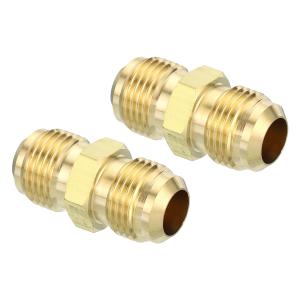 Uxcell 3/8 SAE Male x 3/8 SAE Male Brass Flare Union Connector, 2 Pcs Gas Adapter Brass Tube Coupler Pipe Fitting