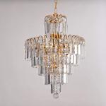 Modern Crystal Chandelier Light Fixture 4-Light Gold Chandelier Lighting Flush Mount LED Ceiling Light Fixture Hanging Pedant Lighting Fixture for Dining Room Living Room,D15.8"xH21.7"