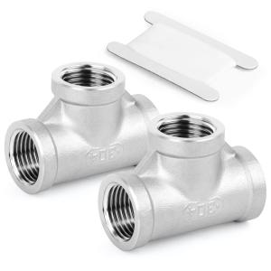 TAISHER 2PCS Stainless Steel Tee Pipe Fittings, 3/8" x 3/8" x 3/8" NPT Female Pipe Fittings