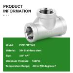 TAISHER 2PCS Stainless Steel Tee Pipe Fittings, 3/8" x 3/8" x 3/8" NPT Female Pipe Fittings