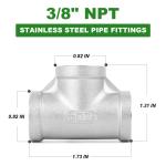 TAISHER 2PCS Stainless Steel Tee Pipe Fittings, 3/8" x 3/8" x 3/8" NPT Female Pipe Fittings