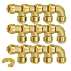 VEVOR Pipe Fittings, 1/2" 12PCS Brass Pipe Fittings, Elbow Push-Fit Pipe Connector Brass Air Fittings, Heavy Duty Plumbing Fittings Adapter for Heating/Shower Systems, Water Pipes